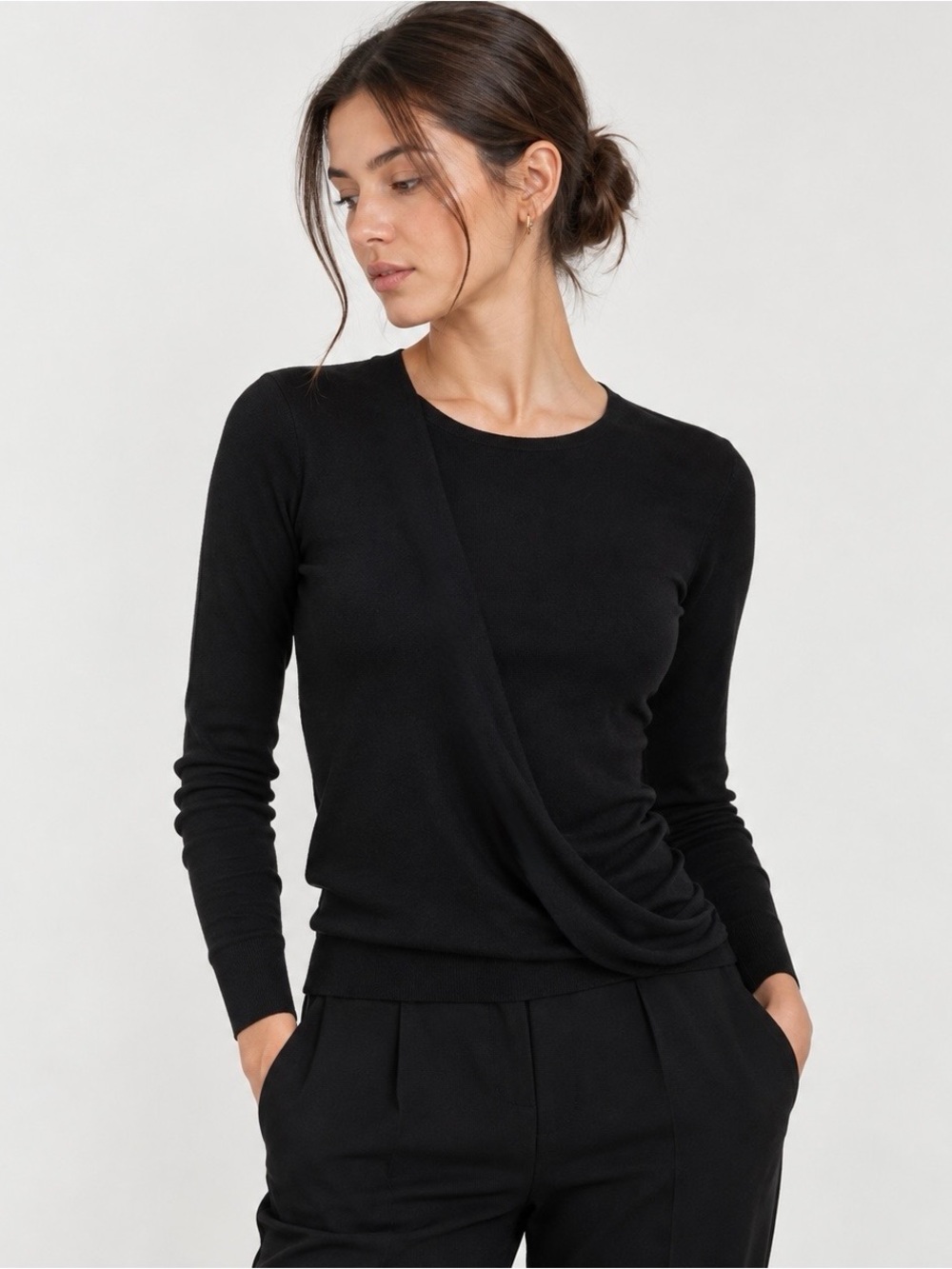 Theory Wool Silk Draped Wrap Sweater Long Sleeve Top XS/S